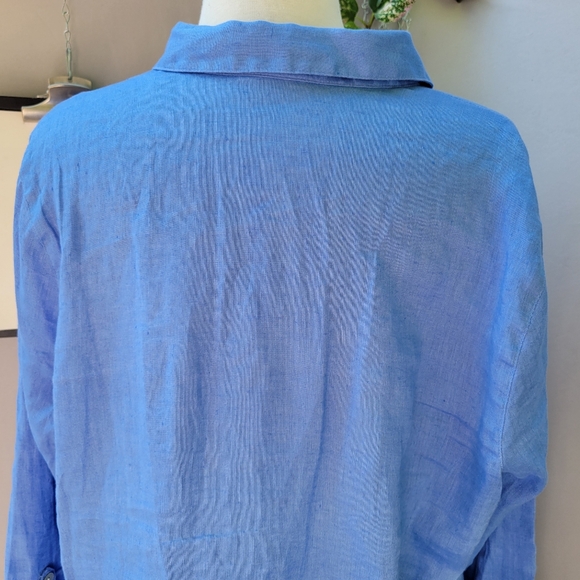 J. Jill Love Linen Tab-Sleeve 100% Linen Tunic Top Blue Ginger M - Picture 5 of 13